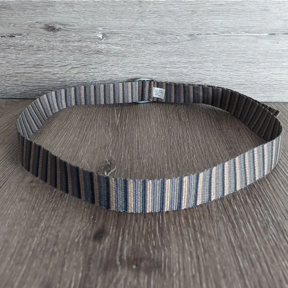 Orvis Nylon Adjustable Web Belt Tan Gray Striped Size 34